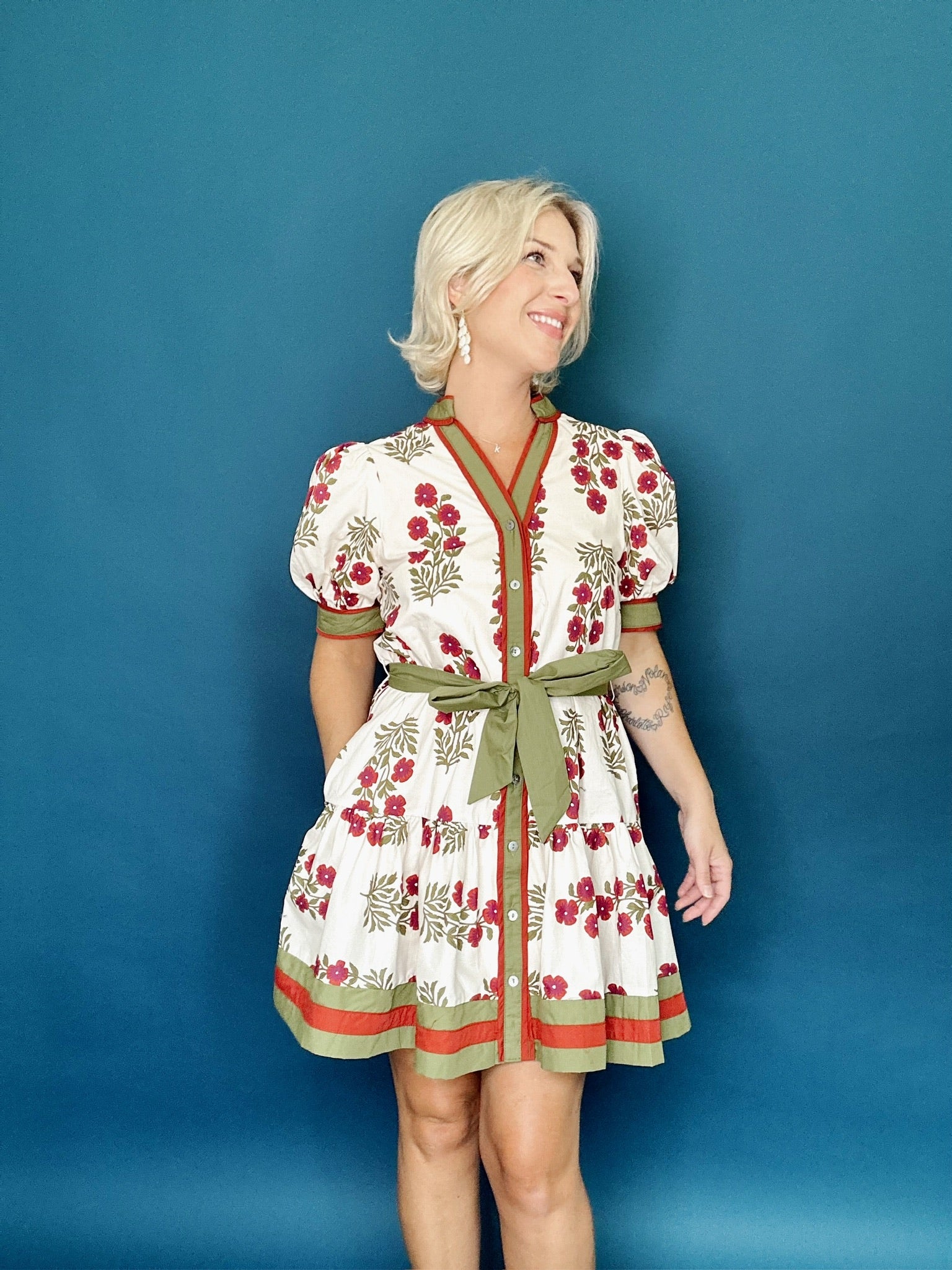 Lara Floral Mini Dress Ecru