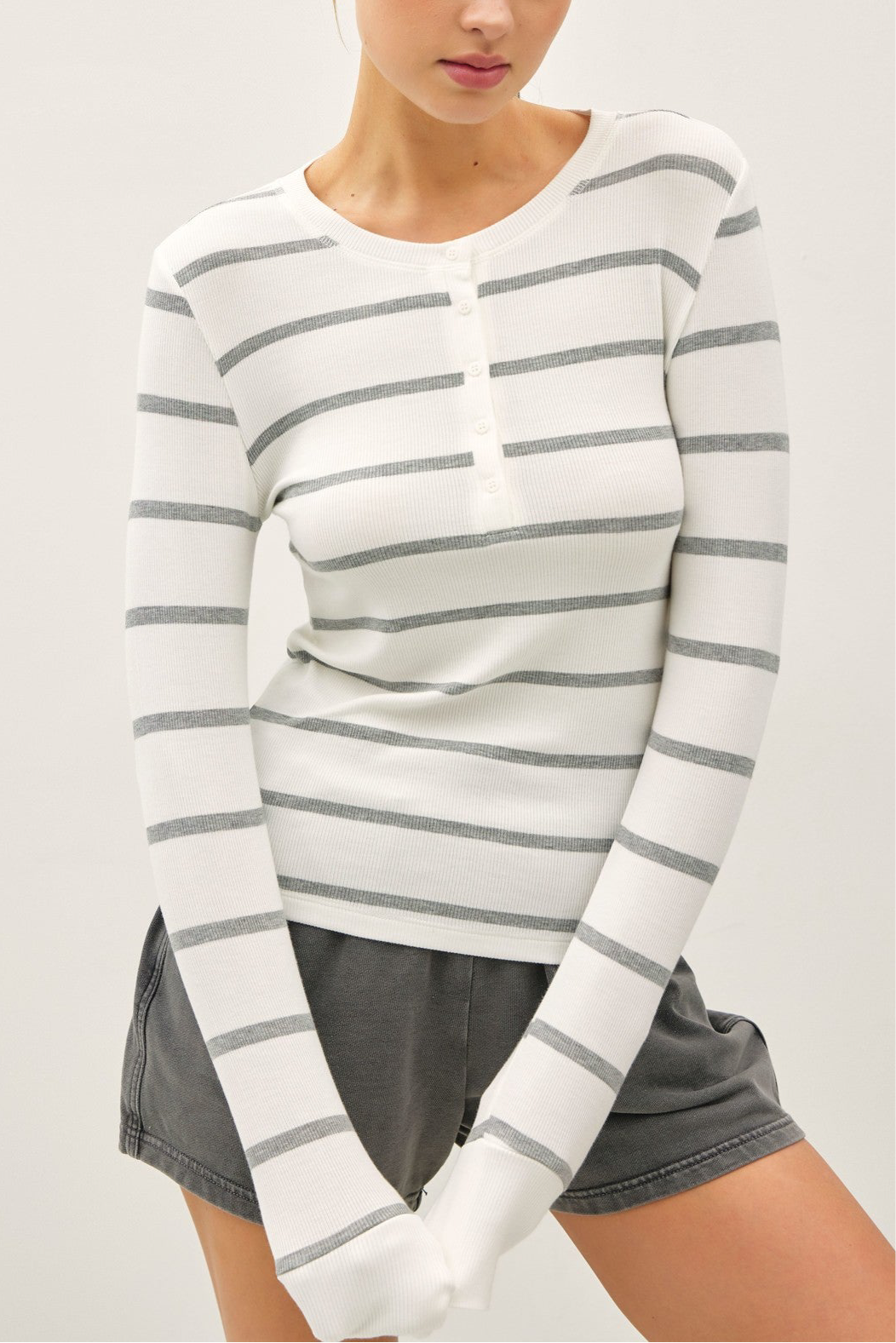 Margie Stripe Top H. Grey
