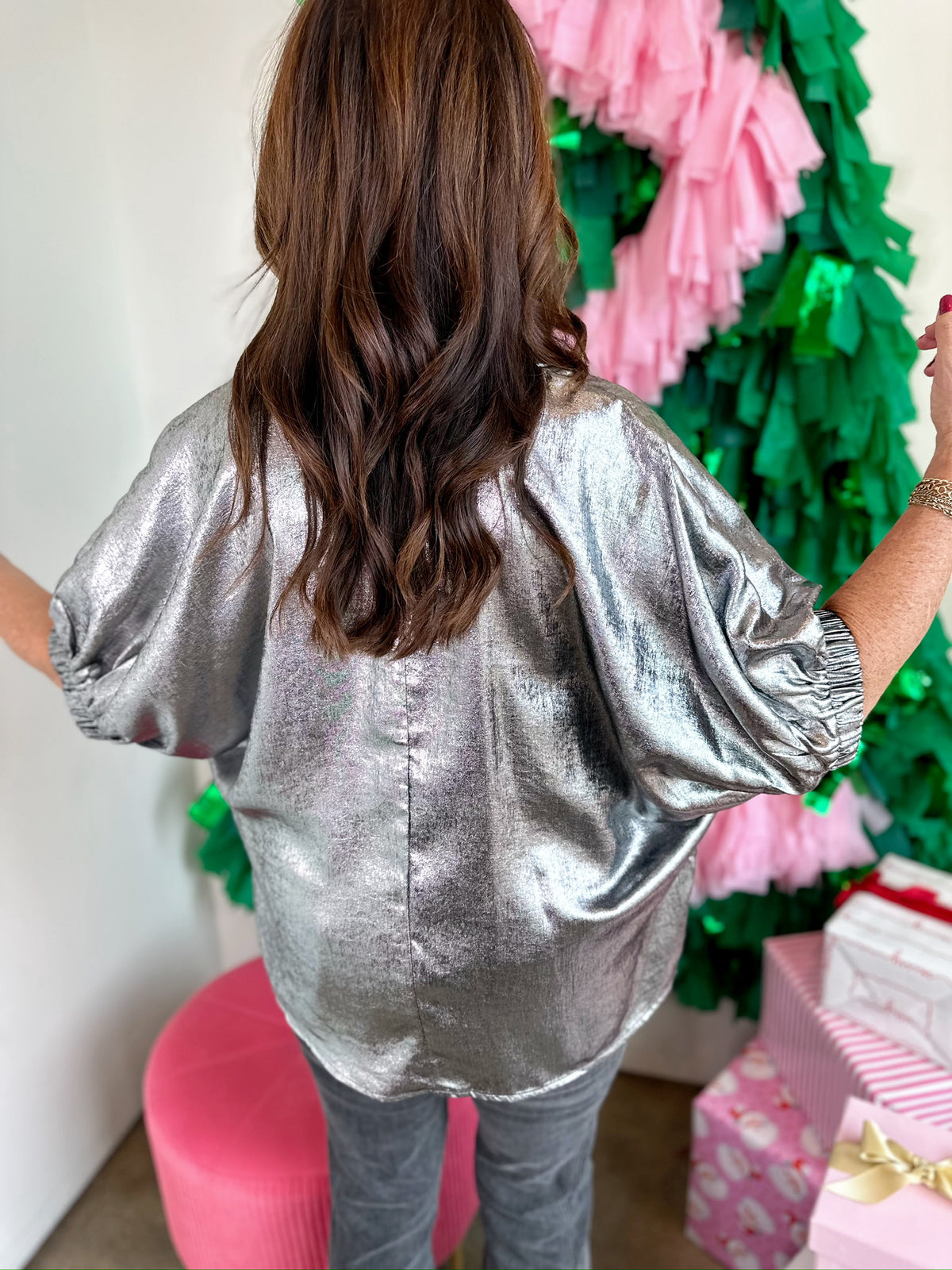 Eden Metallic Blouse Charcoal