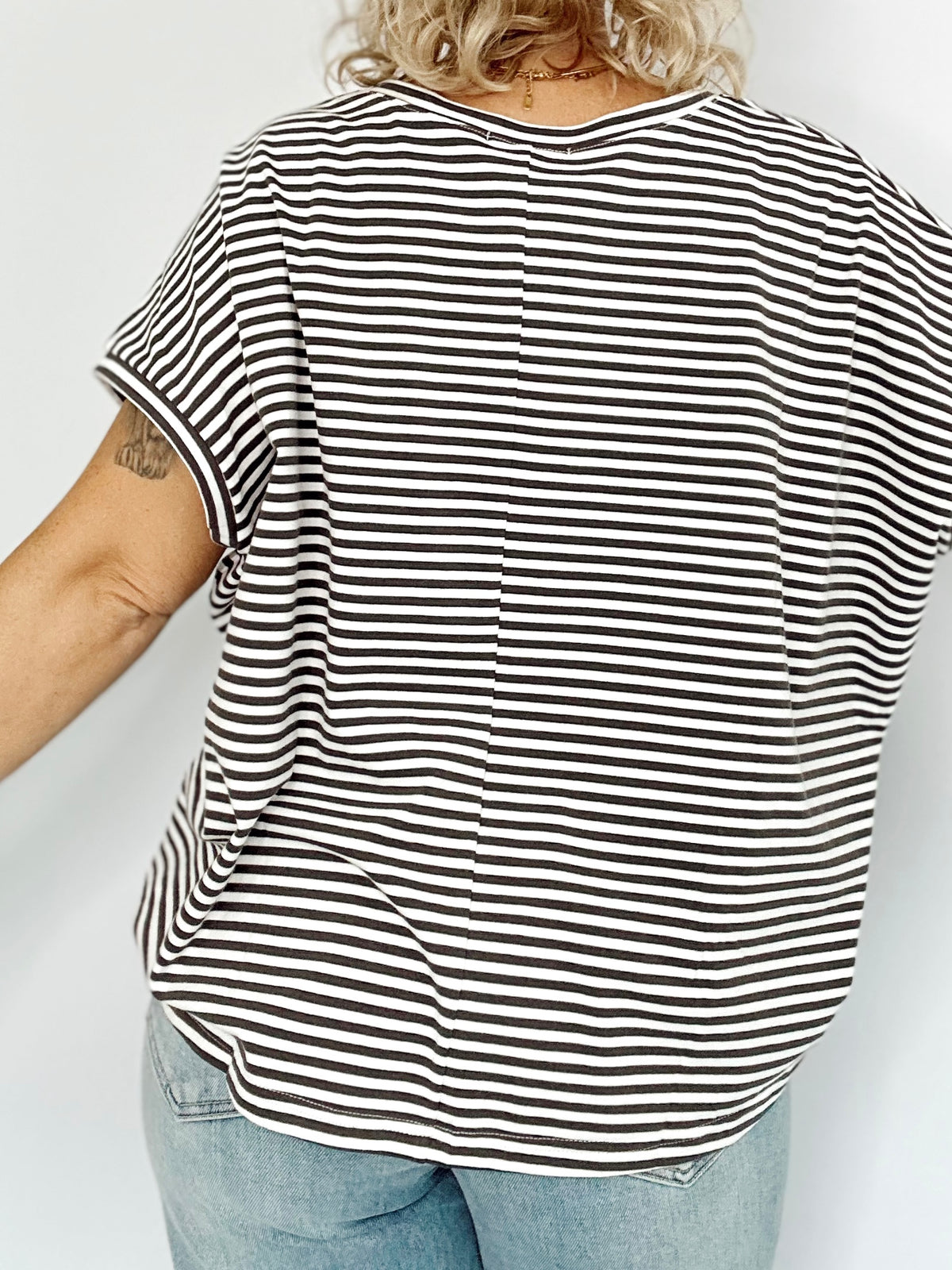 Maggie Stripe Top Charcoal