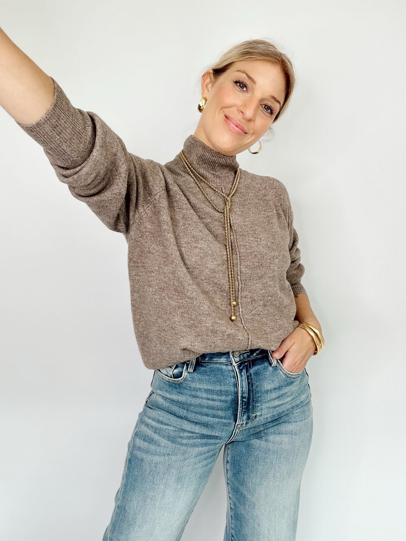 Everly Mock Neck Sweater Mocha