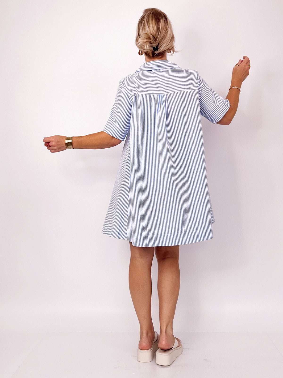 Leanne Striped A-Line Shirt Swing Dress