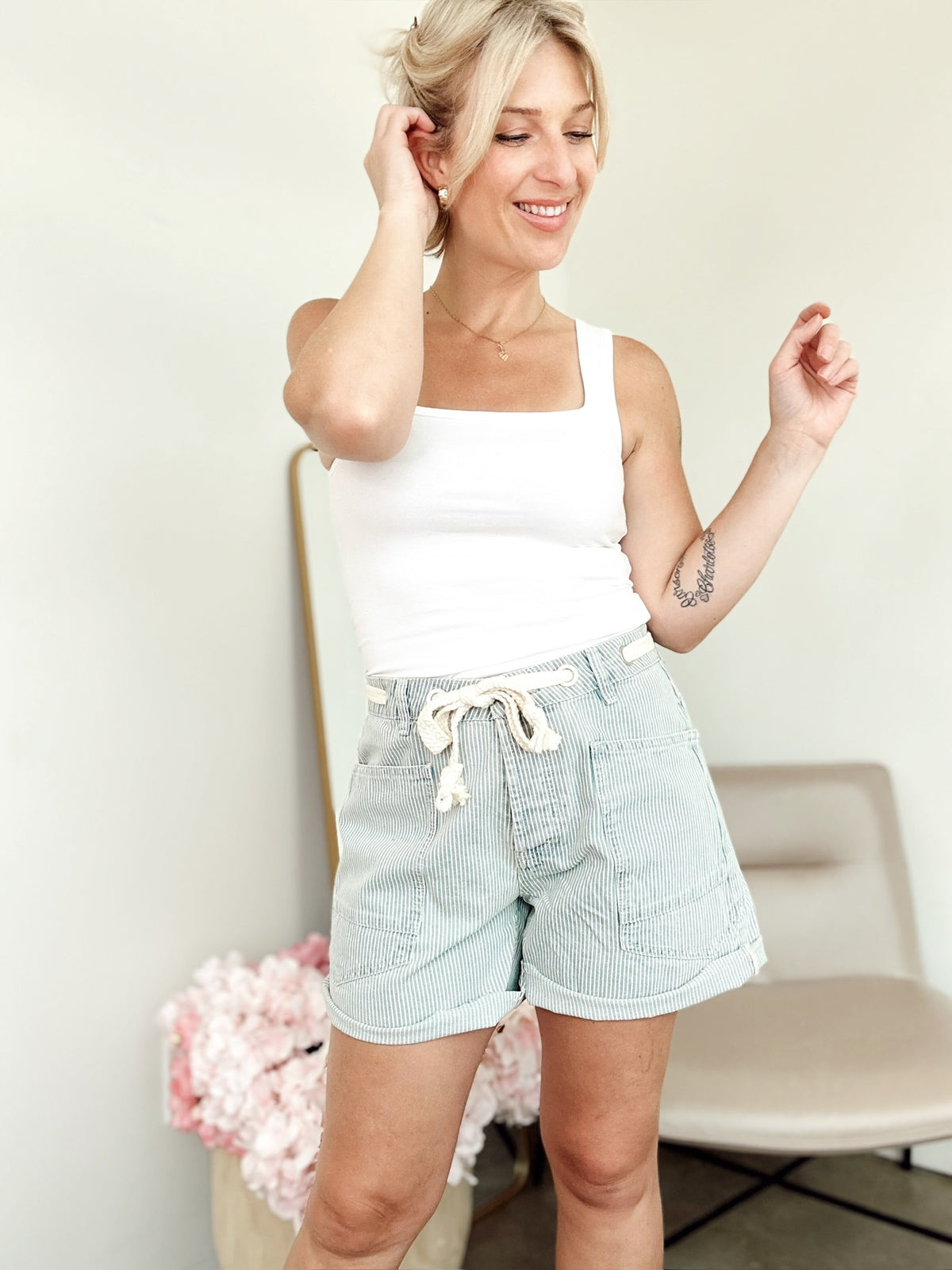 Marsha Barrel Shorts Denim Stripe