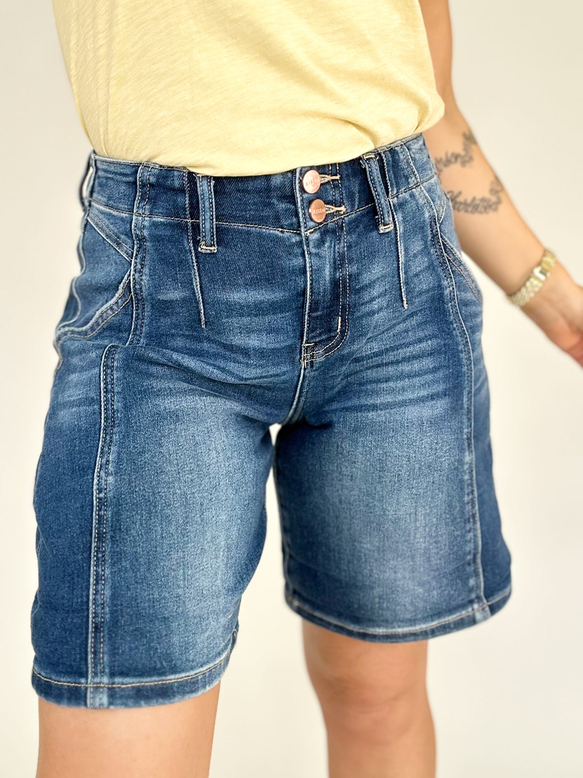 Eileen High Rise Seamed Roll Up Shorts