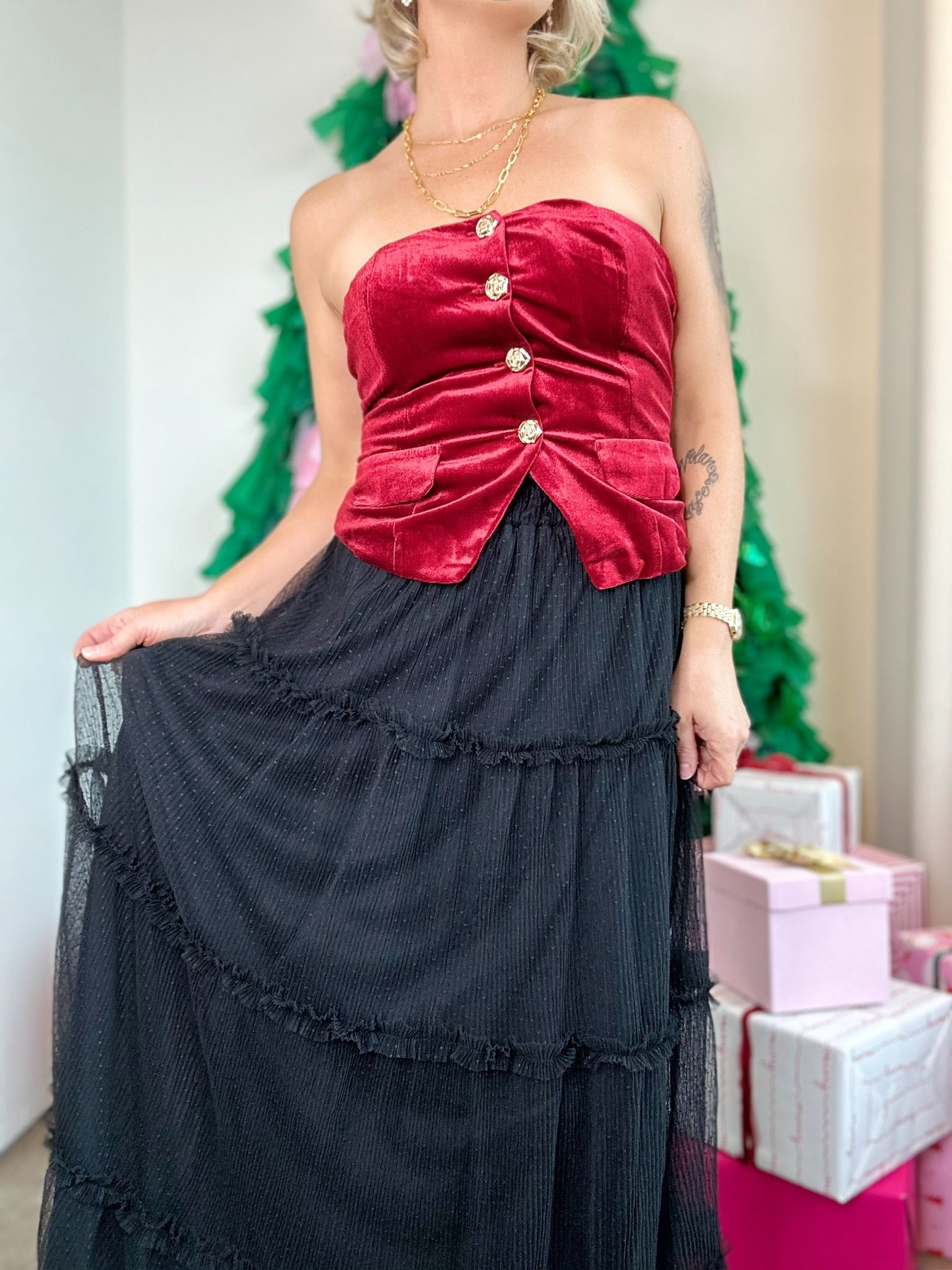 Noel Velvet Tube Top Red