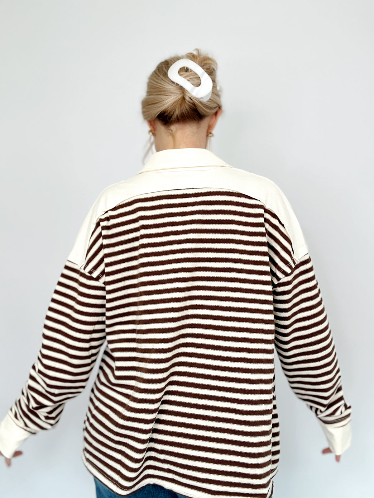Emma Striped Henley Sweatshirt Chestnut