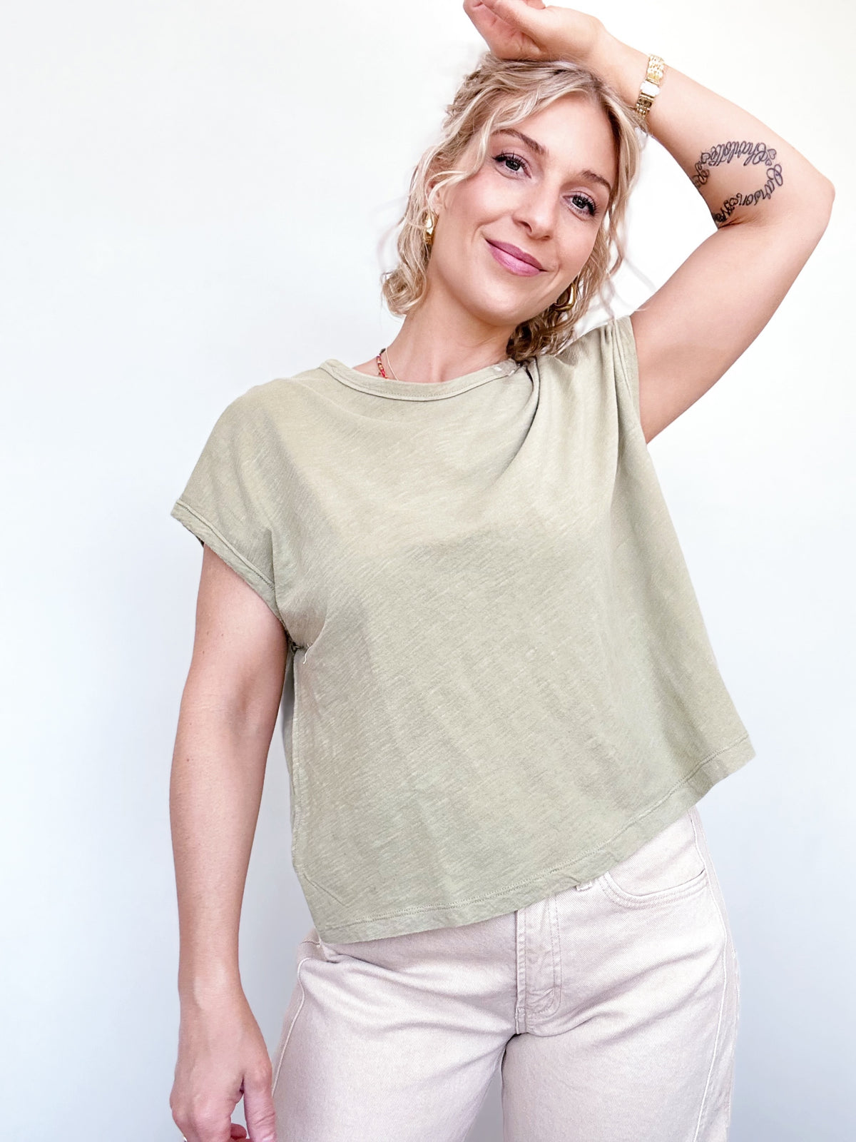 Brenda Boxy Cut Cap Sleeve Tee