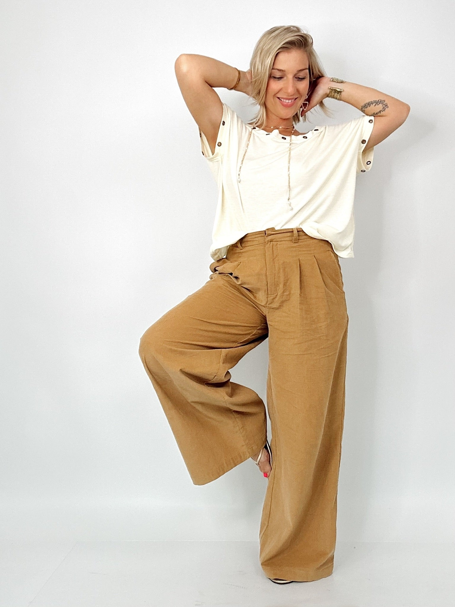 Saylor Metal Trim Eyelet Top