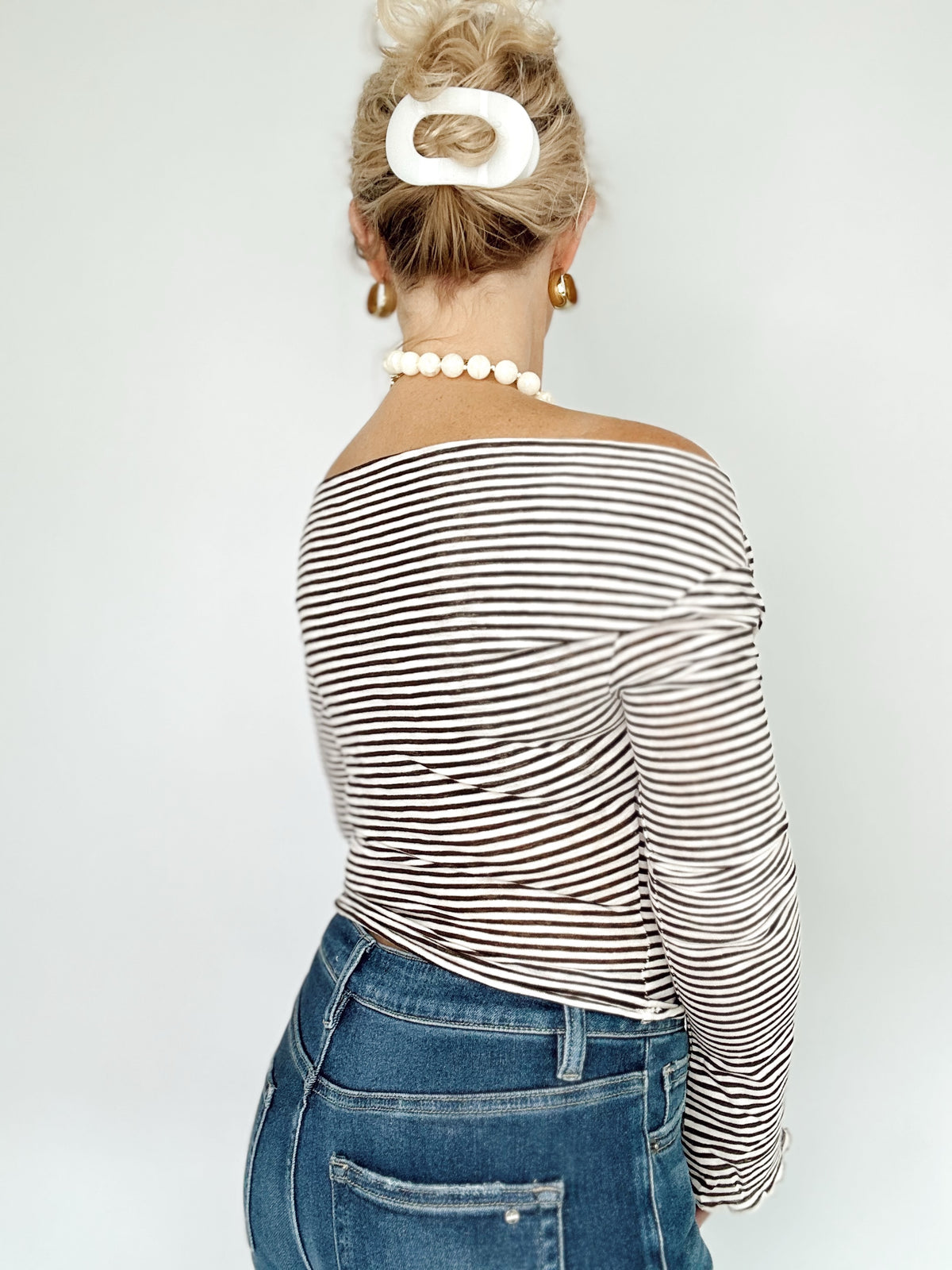 Fiona Stripe Asymmetrical Neck Top