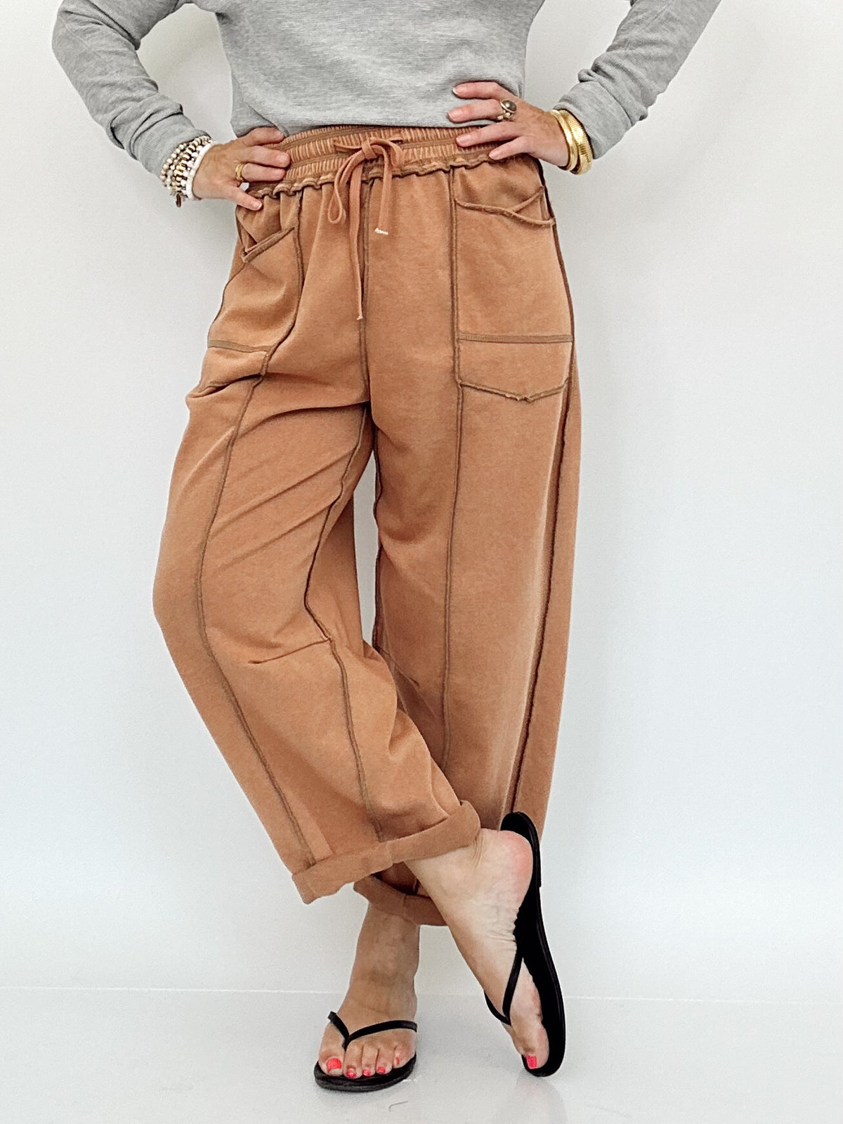 Heidi Barrel Fit Utility Knit Pants Camel