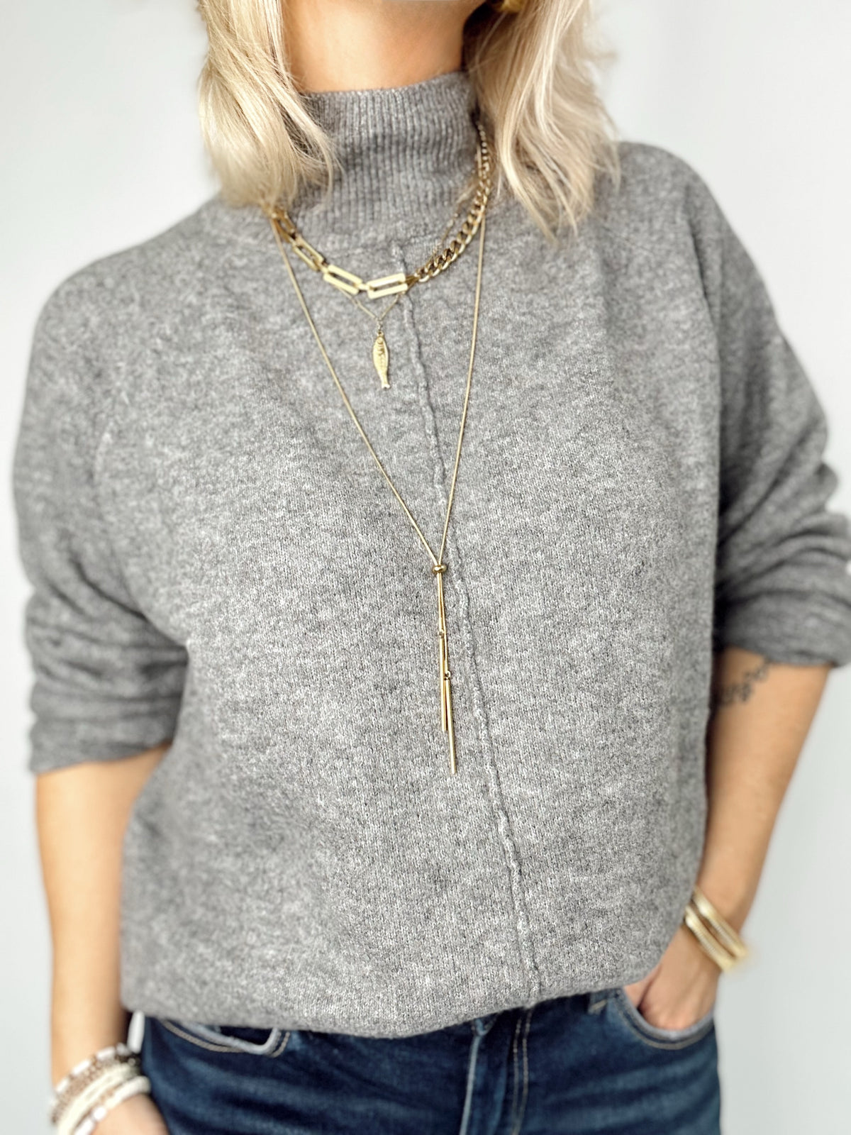 Everly Mock Neck Sweater Grey
