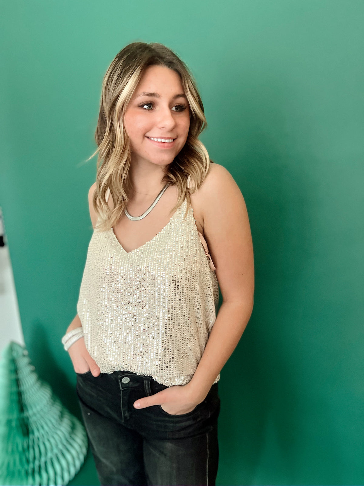 Sofia Sequin Tank Top Gold