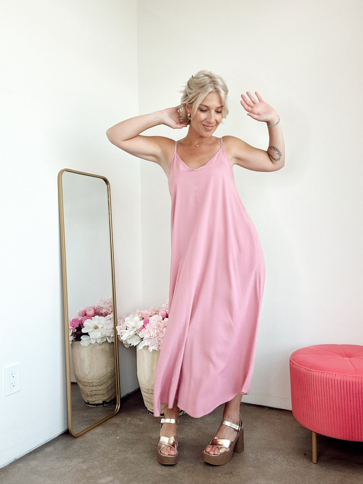Emme Cami Midi Dress Lt. Rose