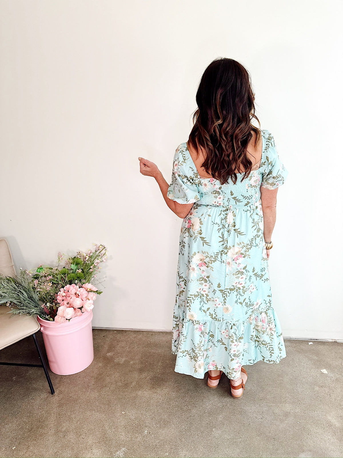 Natasha Floral Midi Dress Mint Multi