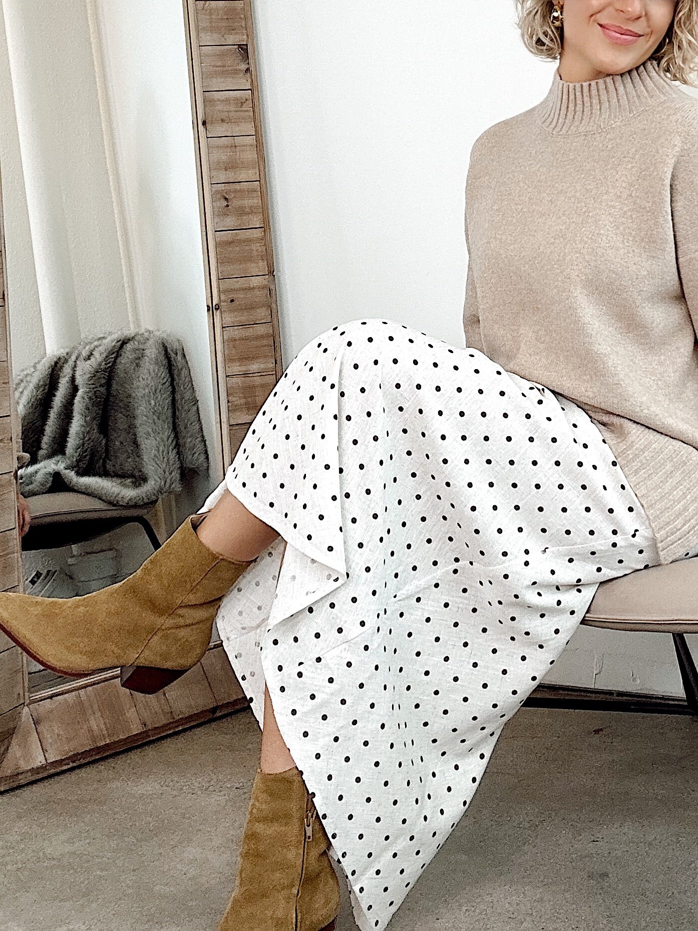 Annalise Polka Dot Skirt Oatmeal