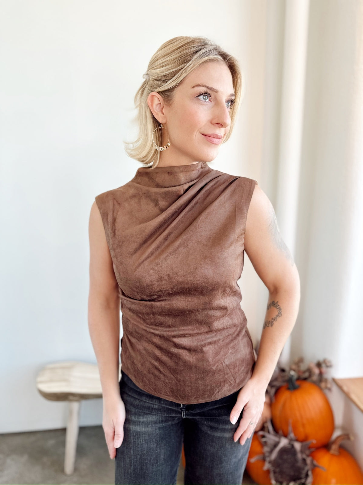 Cindi Suede Mock Neck Top