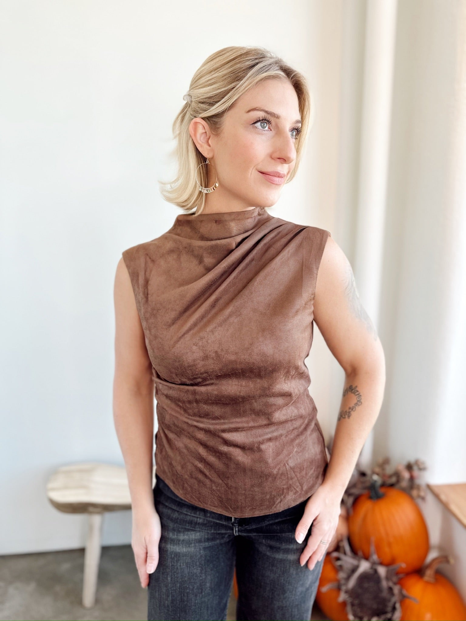 Cindi Suede Mock Neck Top