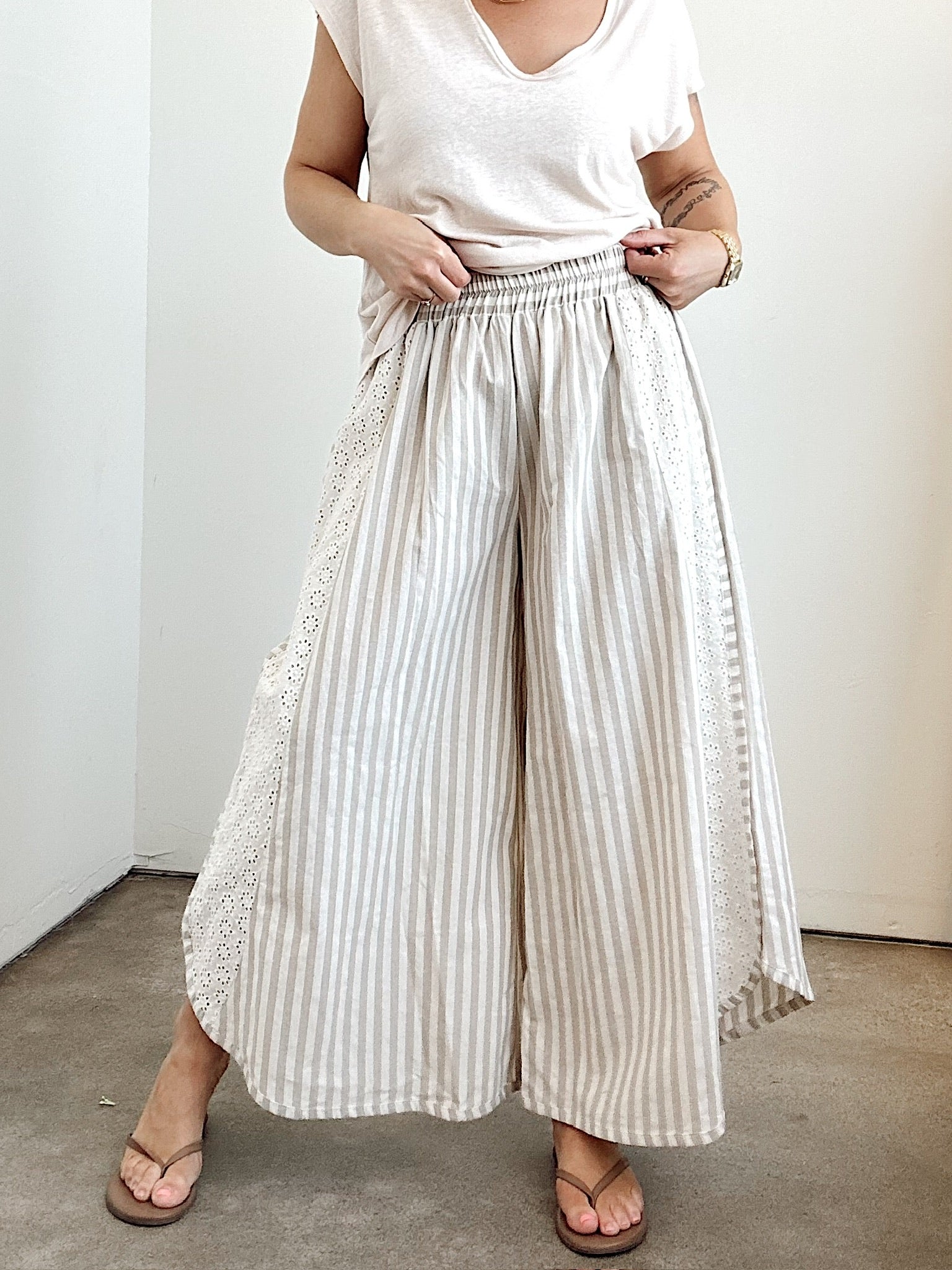 Becky Striped Wide Leg Pants Taupe