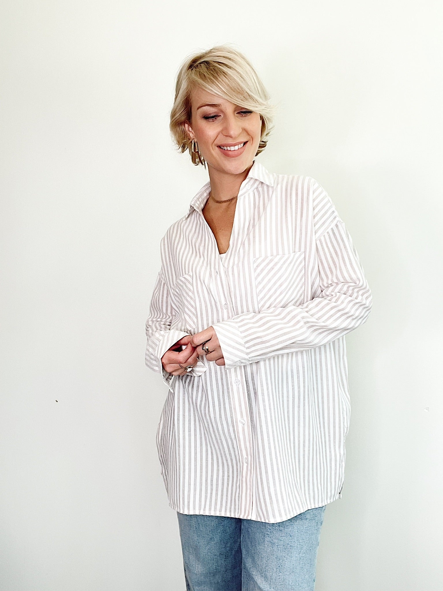 Chelsea Striped Button Down Shirt Beige