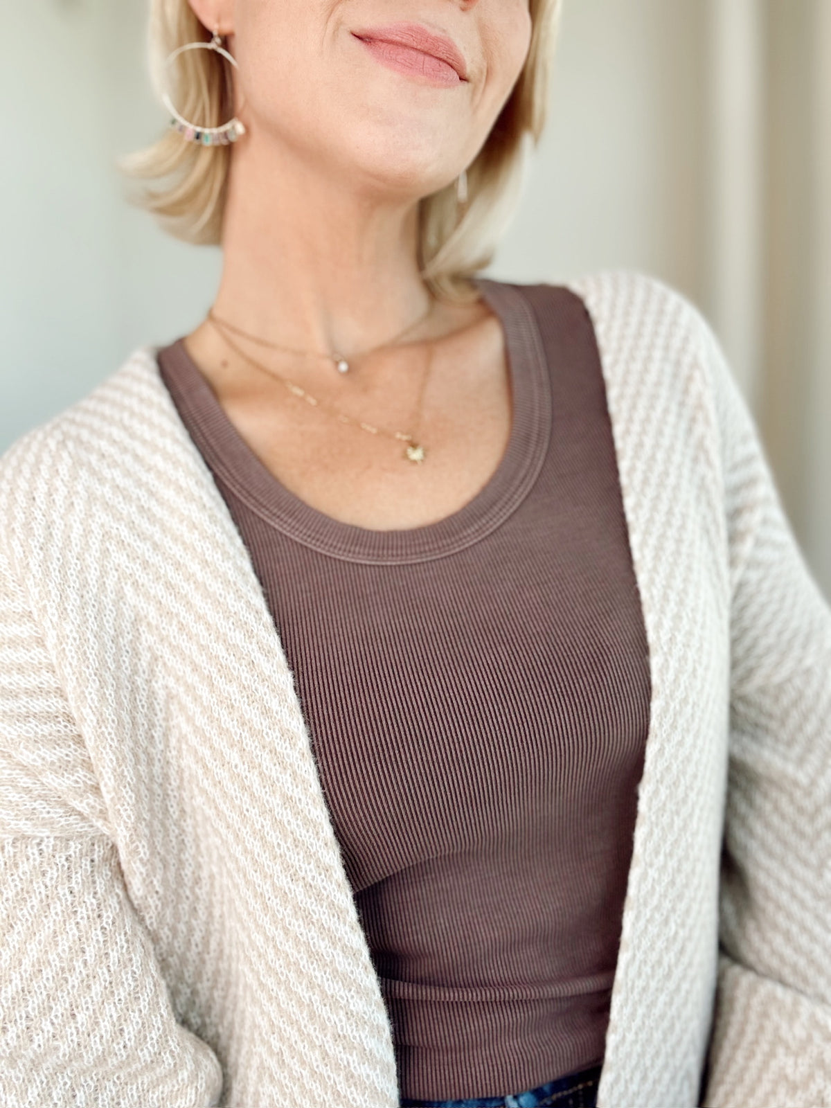 Emma Herringbone Cardigan Taupe