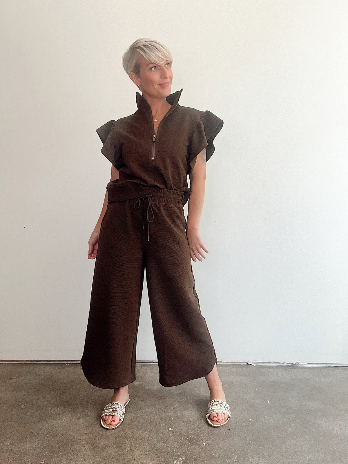 Sasha 2 PC Pant Set, Brown