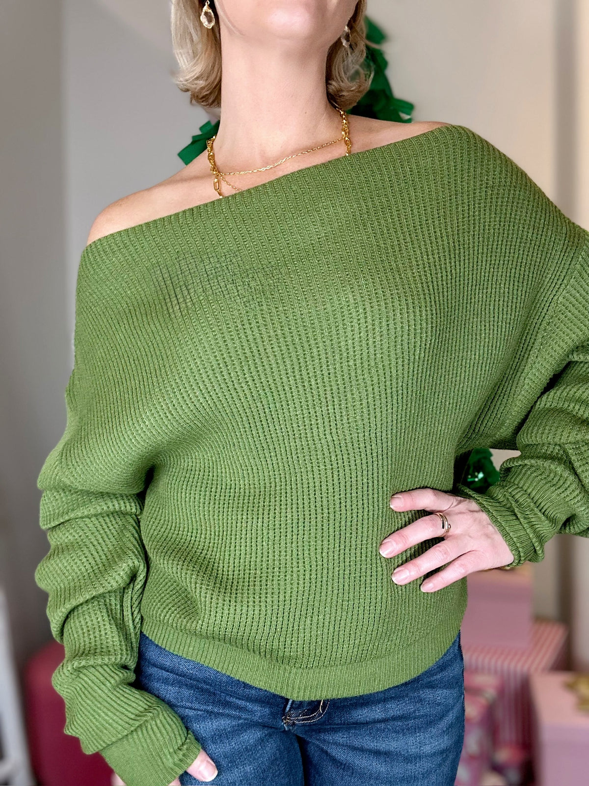 Marie Off Shoulder Top Olive