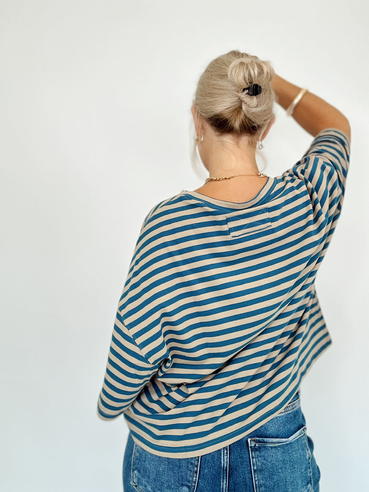 Vivian Stripe Oversized Boyfriend Tee Tan