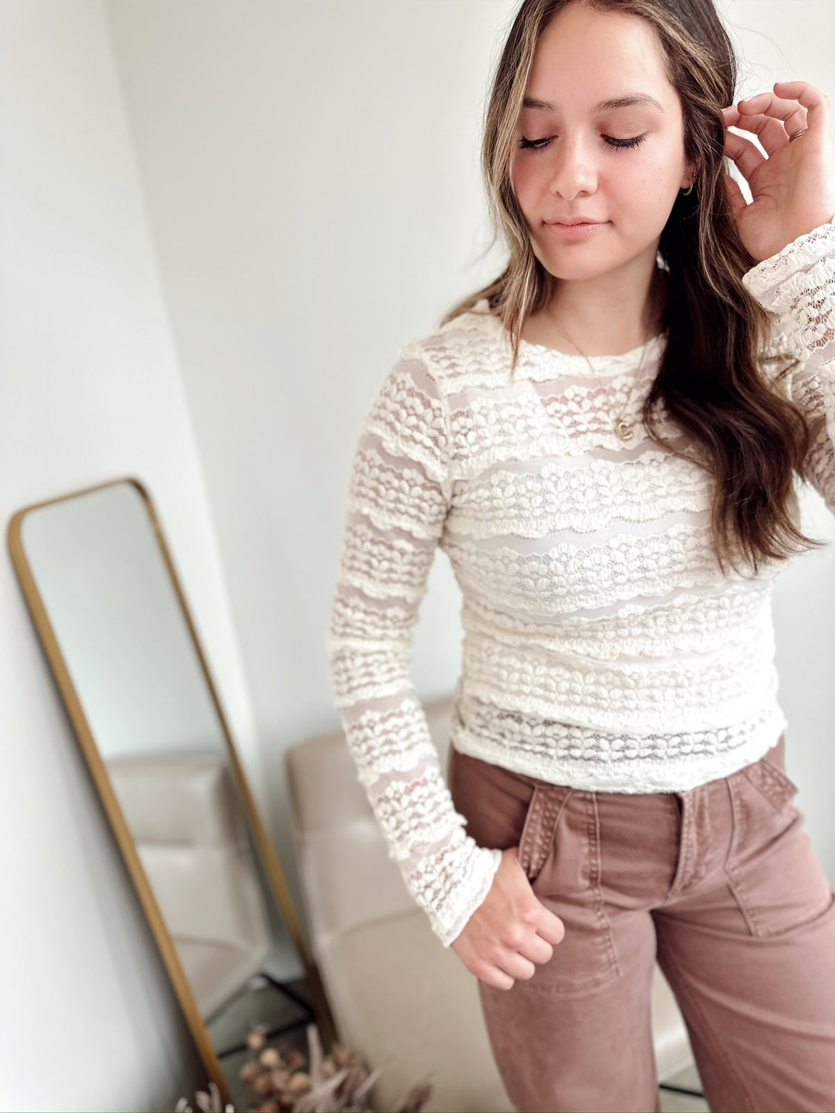 Marlene Ruffle Flower Lace Top