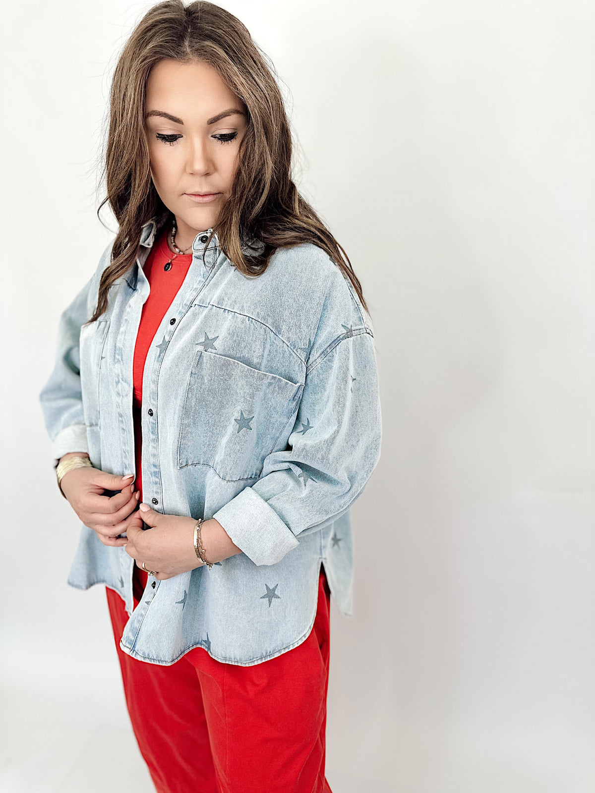 Star Print Denim Shacket