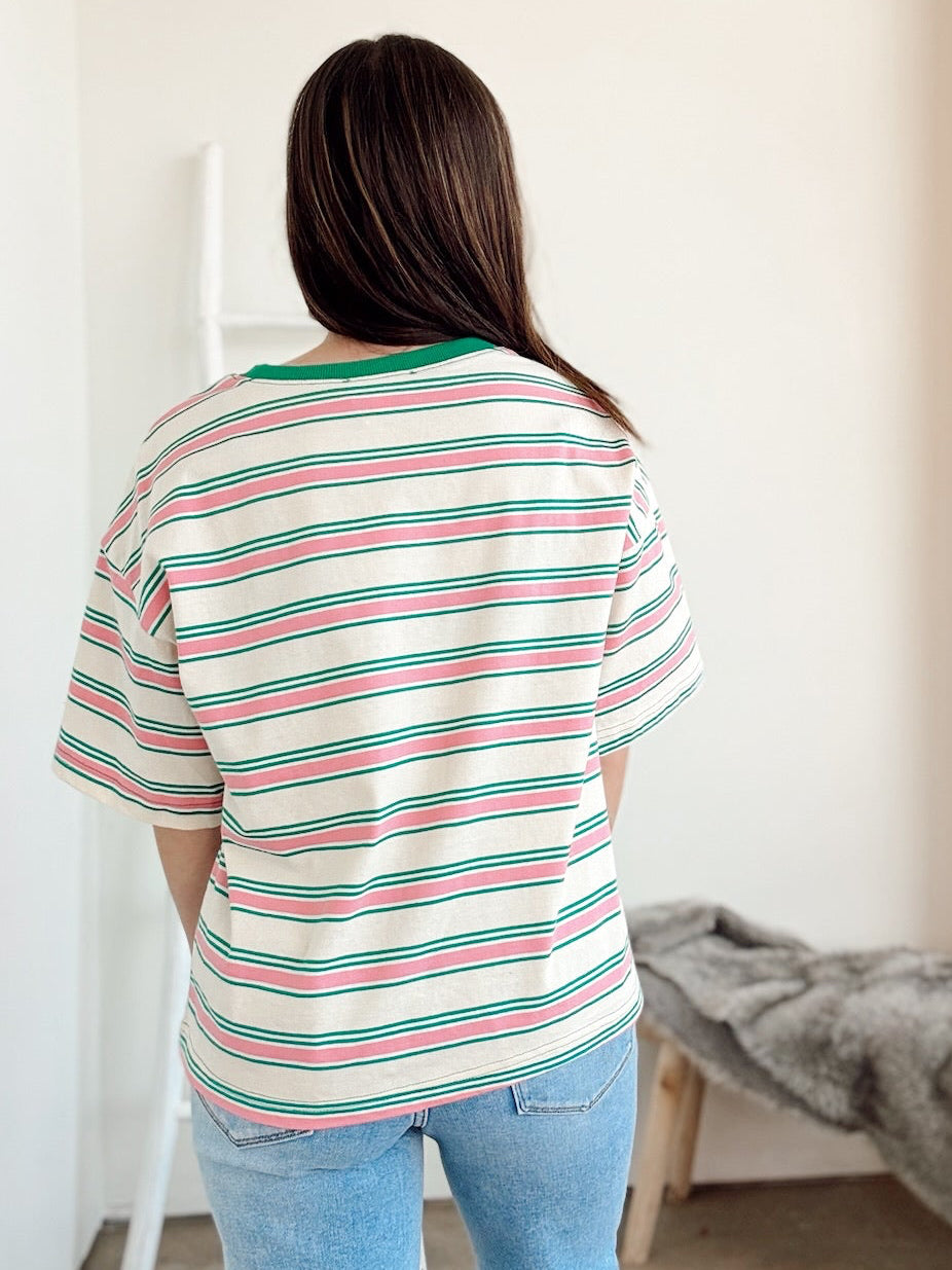 Thea Striped Relaxed Fit Knit Top Cream
