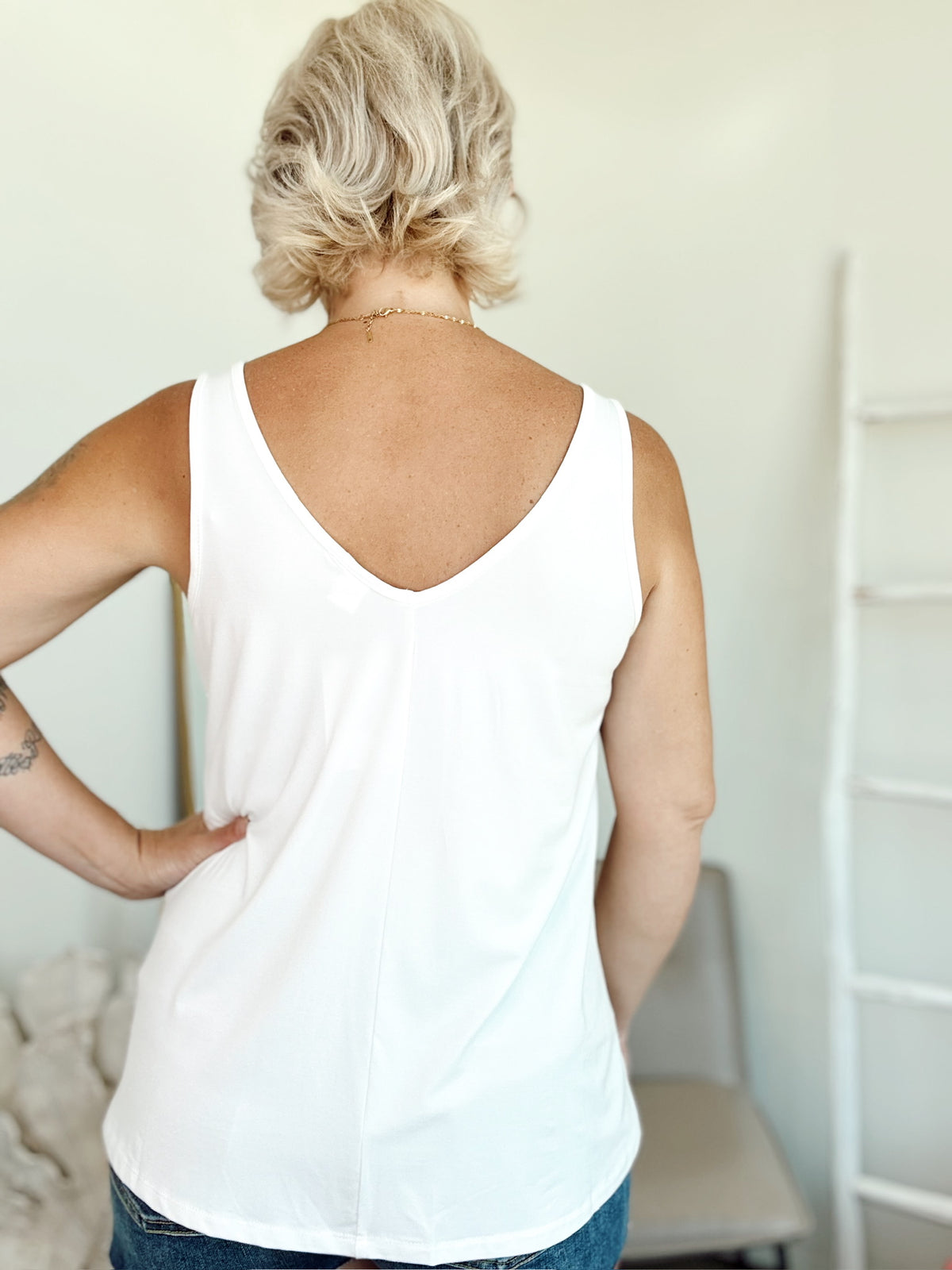 Delilah Bamboo Modal V-Neck Tank Off White