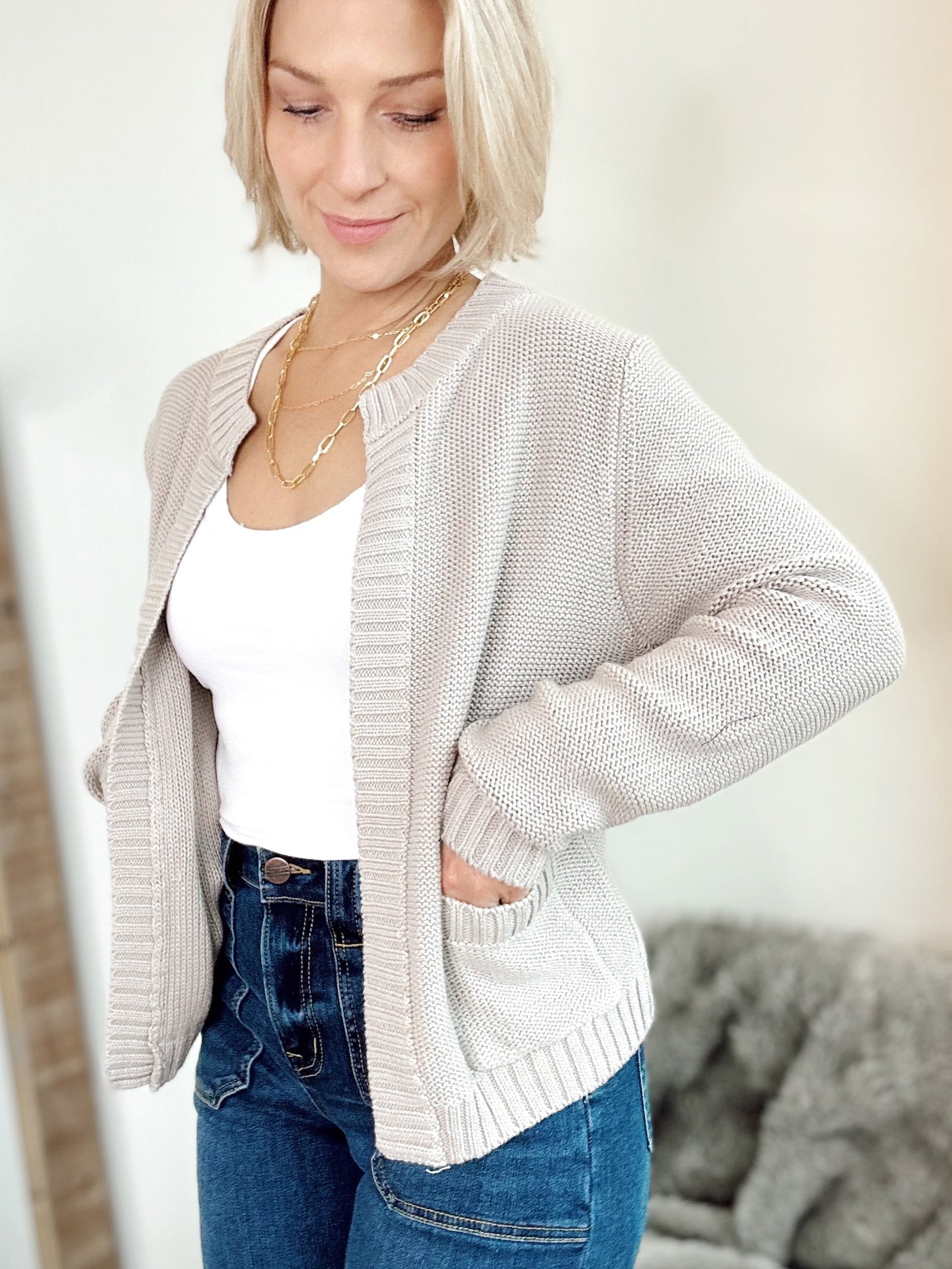 Hannah Knit Cardigan Stone