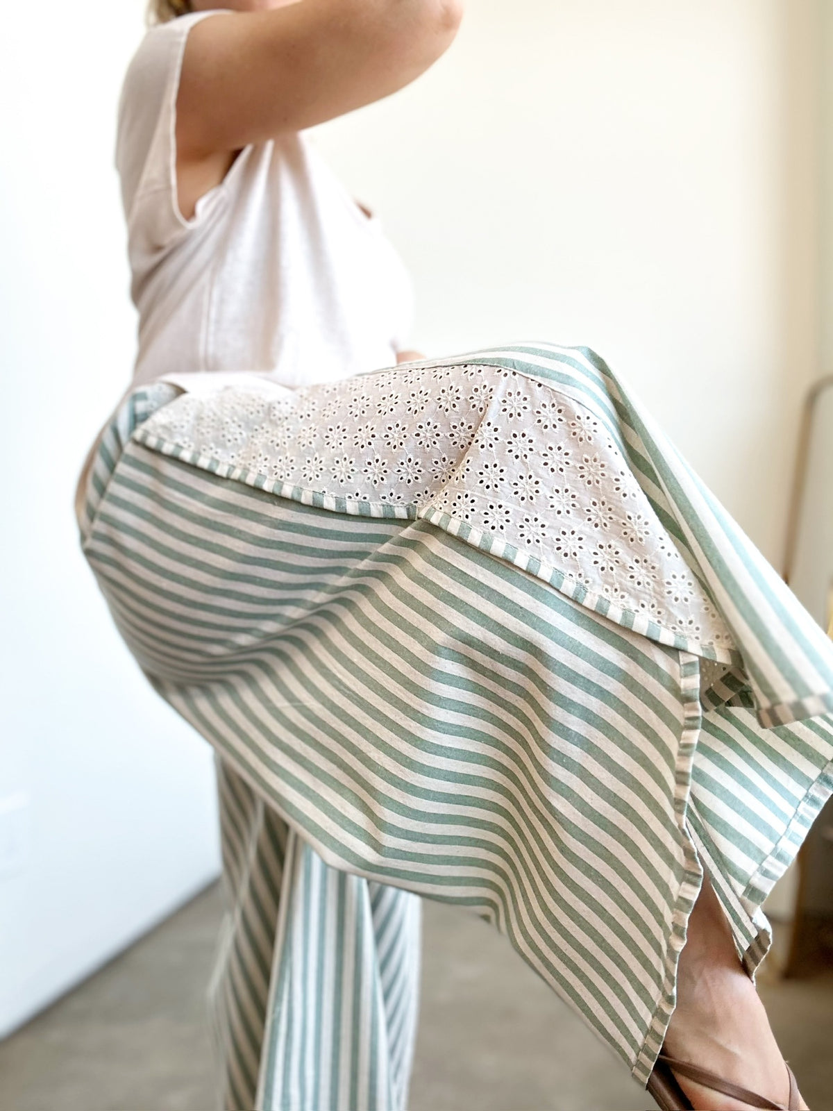Becky Striped Wide Leg Pants Eucalyptus