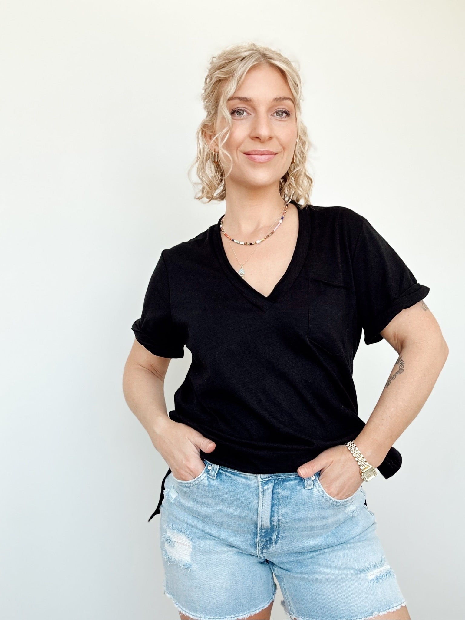 Sydney V-neck Short Sleeve Top Black