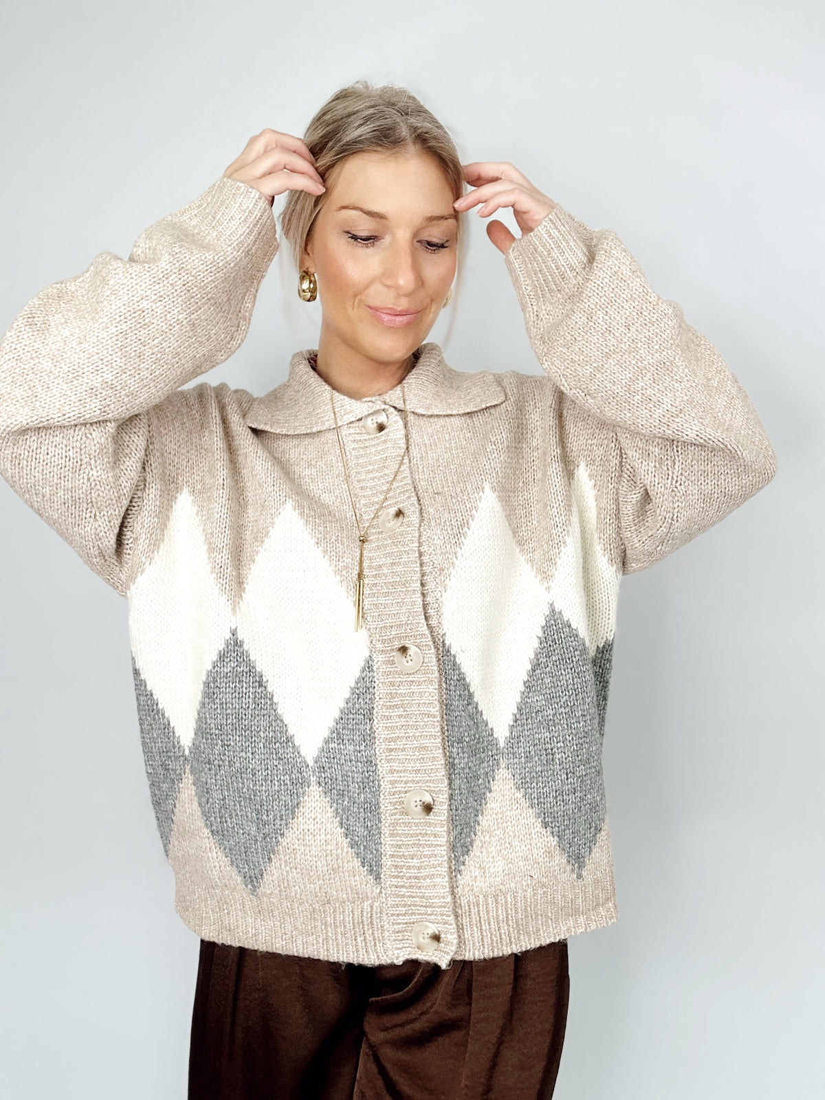 Callie Argyle Knit Cardigan Sand