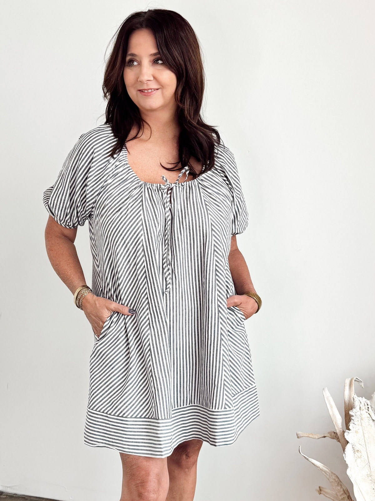 Julie Striped Puff Sleeve Dress