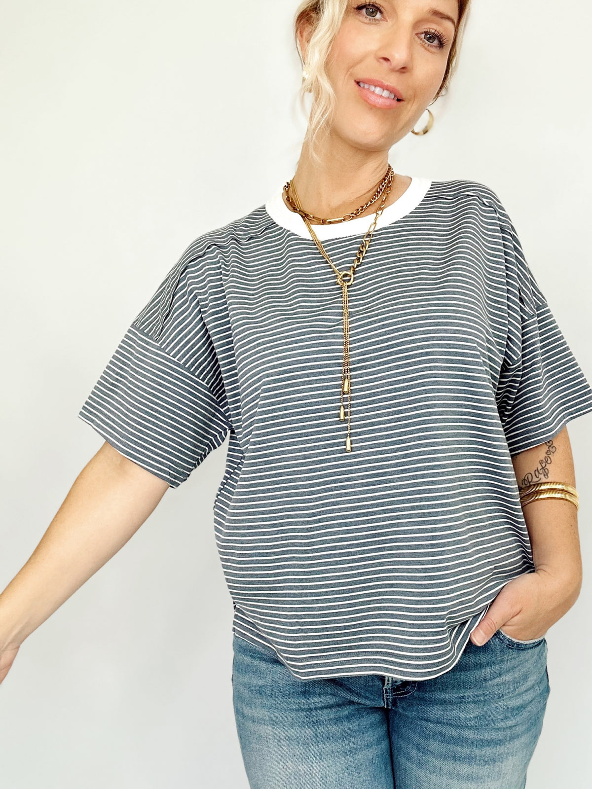 Julianna Stripe Top Denim
