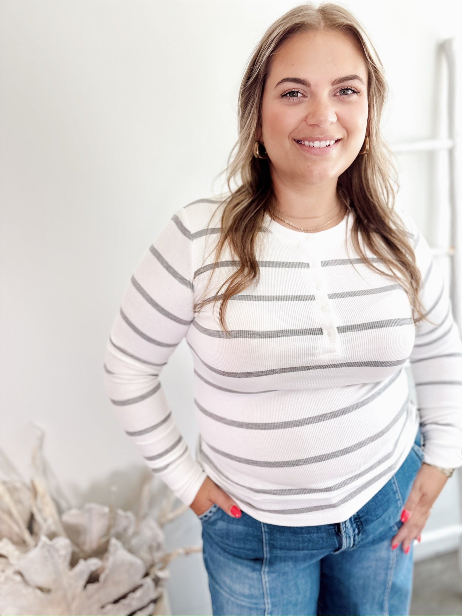 Margie Stripe Top H. Grey
