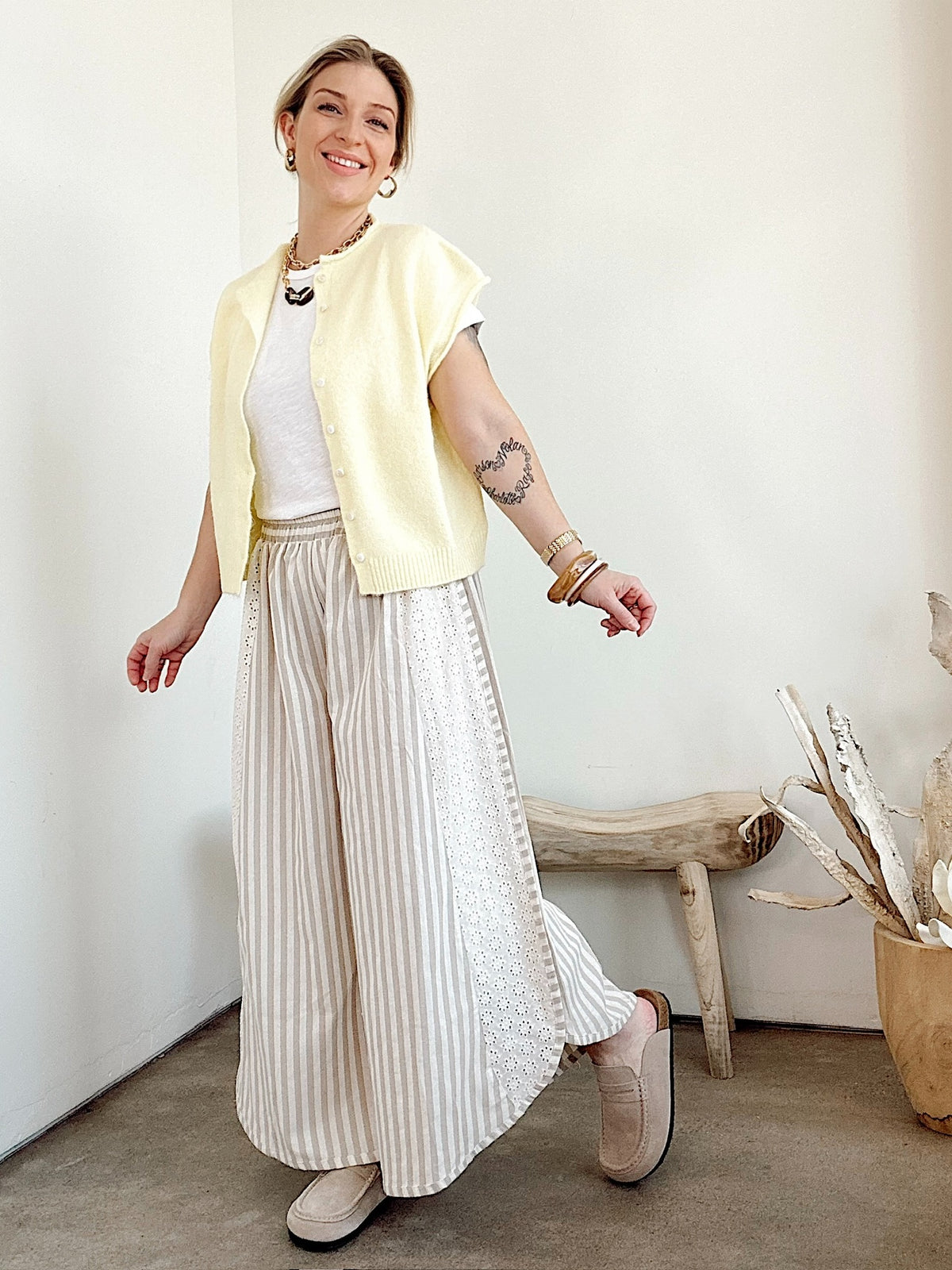 Becky Striped Wide Leg Pants Taupe