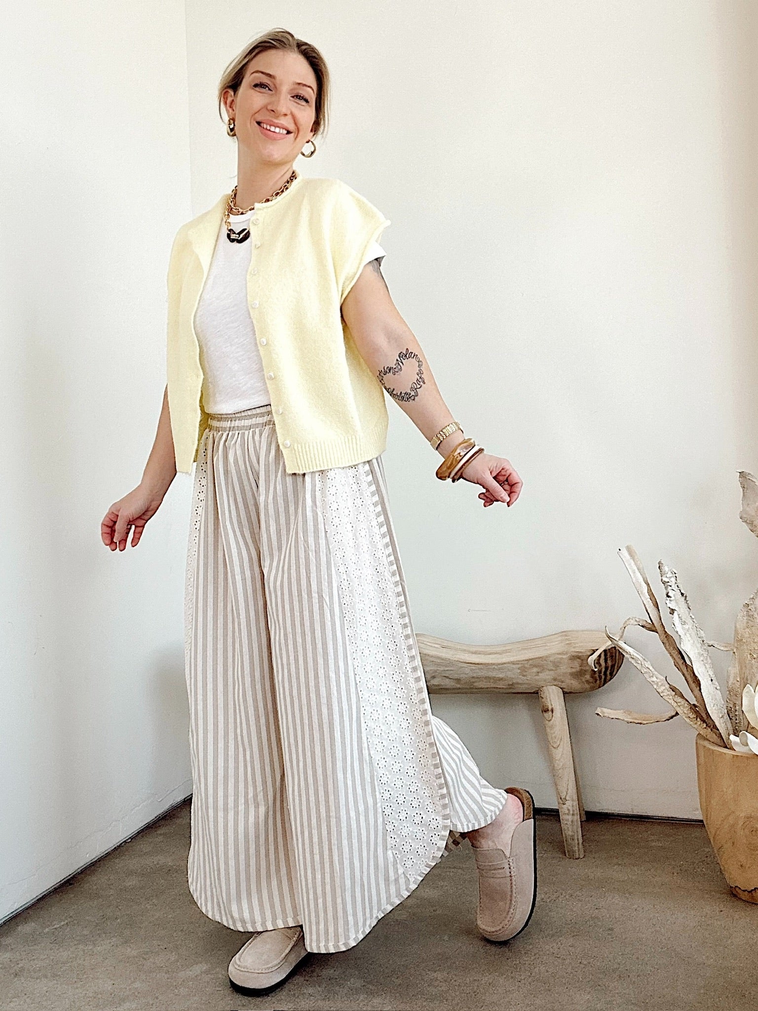 Becky Striped Wide Leg Pants Taupe