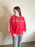 Heather Print Pullover Sweater Top Red