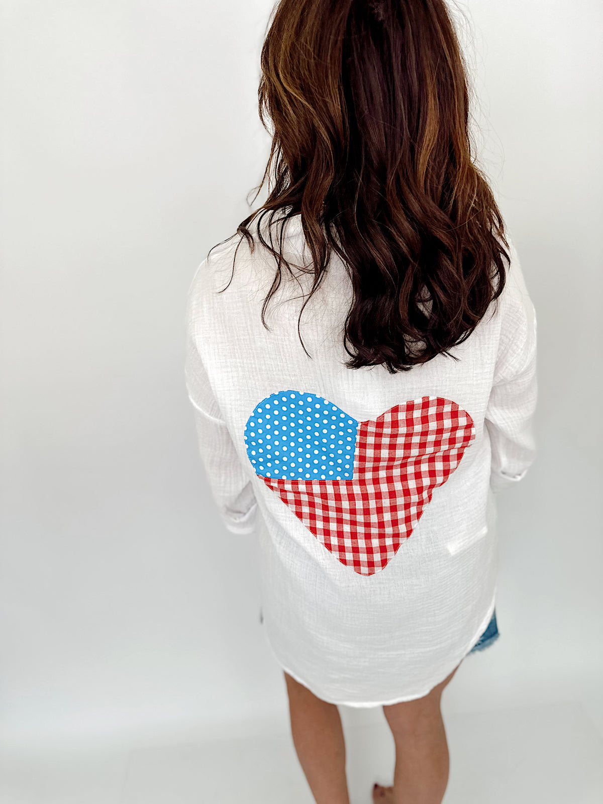 4th Of July Heart Patch Gauze Shirt