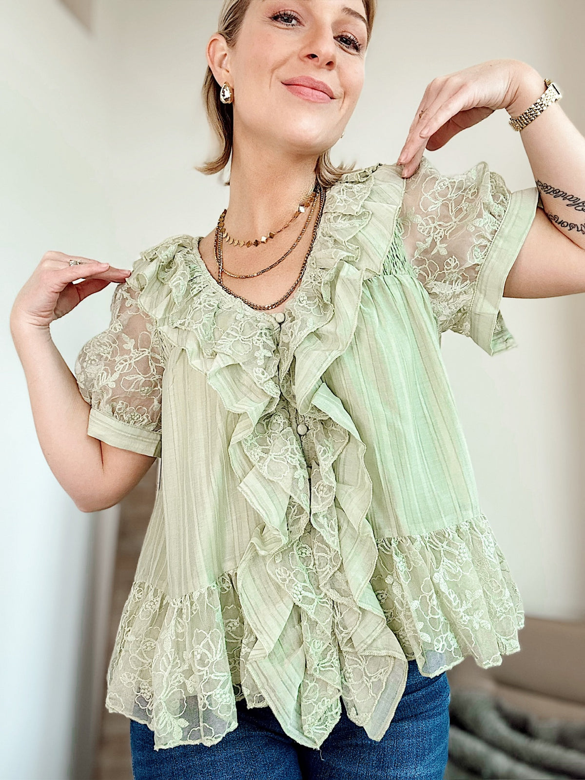 Mercy Peplum Blouse Pistachio