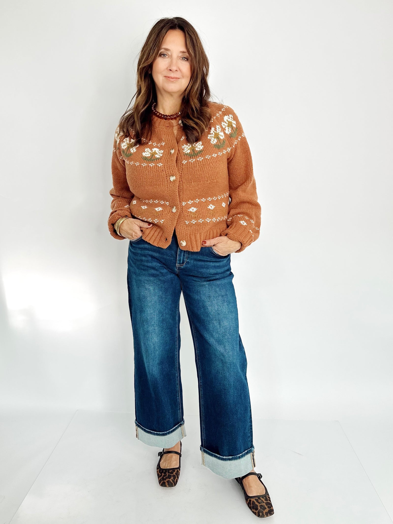 Chantel Flower Button Down Sweater Cardigan