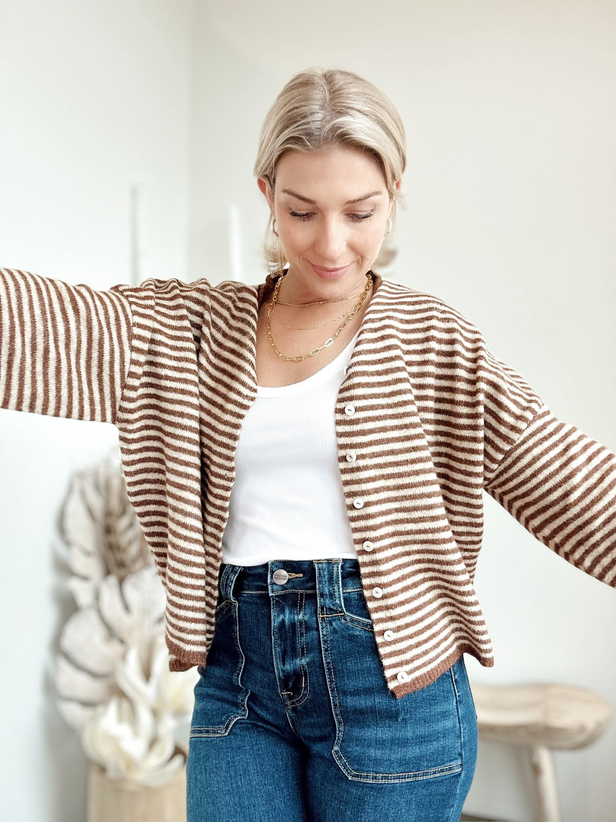 Piper Cardigan Mini Striped Brown
