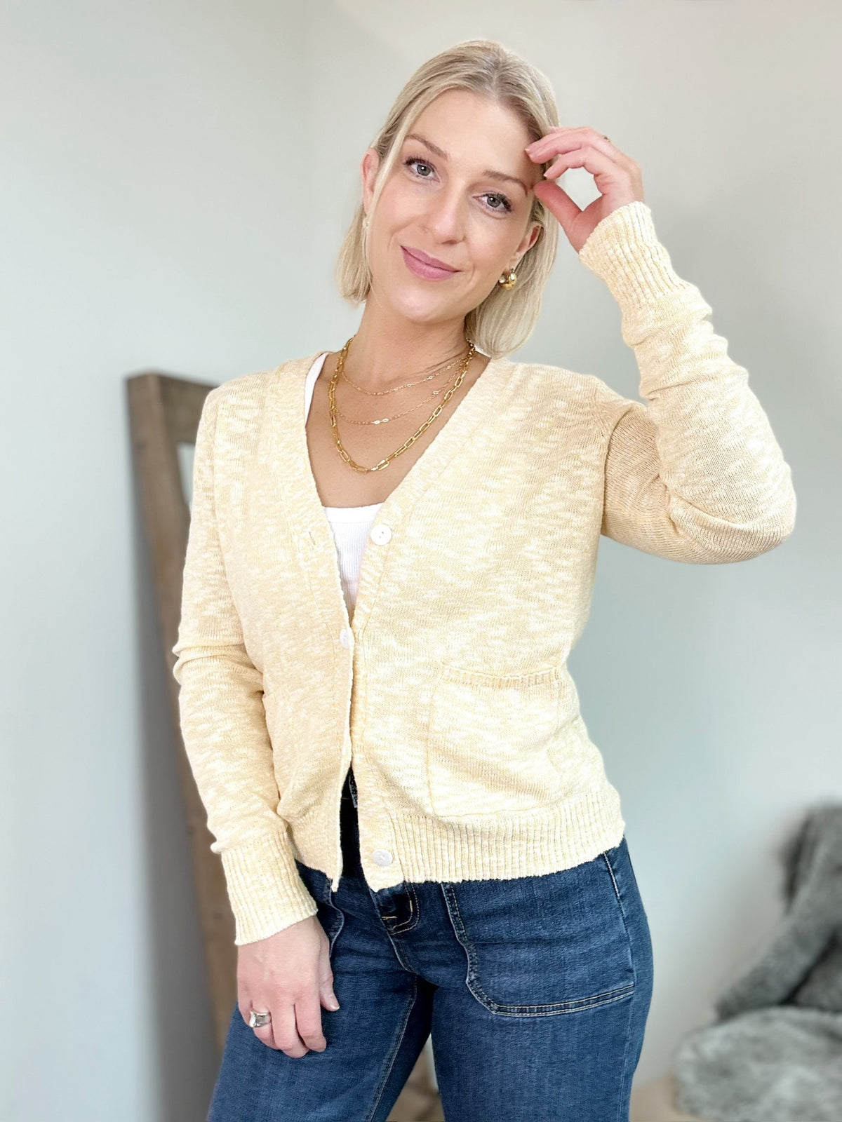 Harlee Button Up Cardigan Yellow