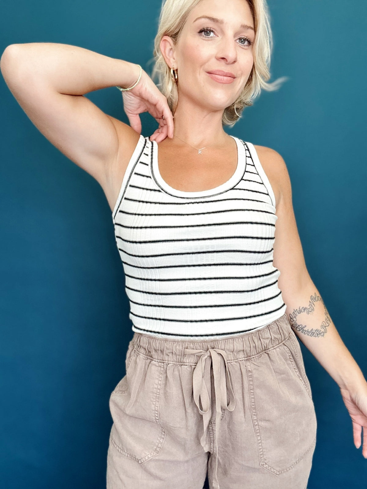 Colby Striped Tank Black
