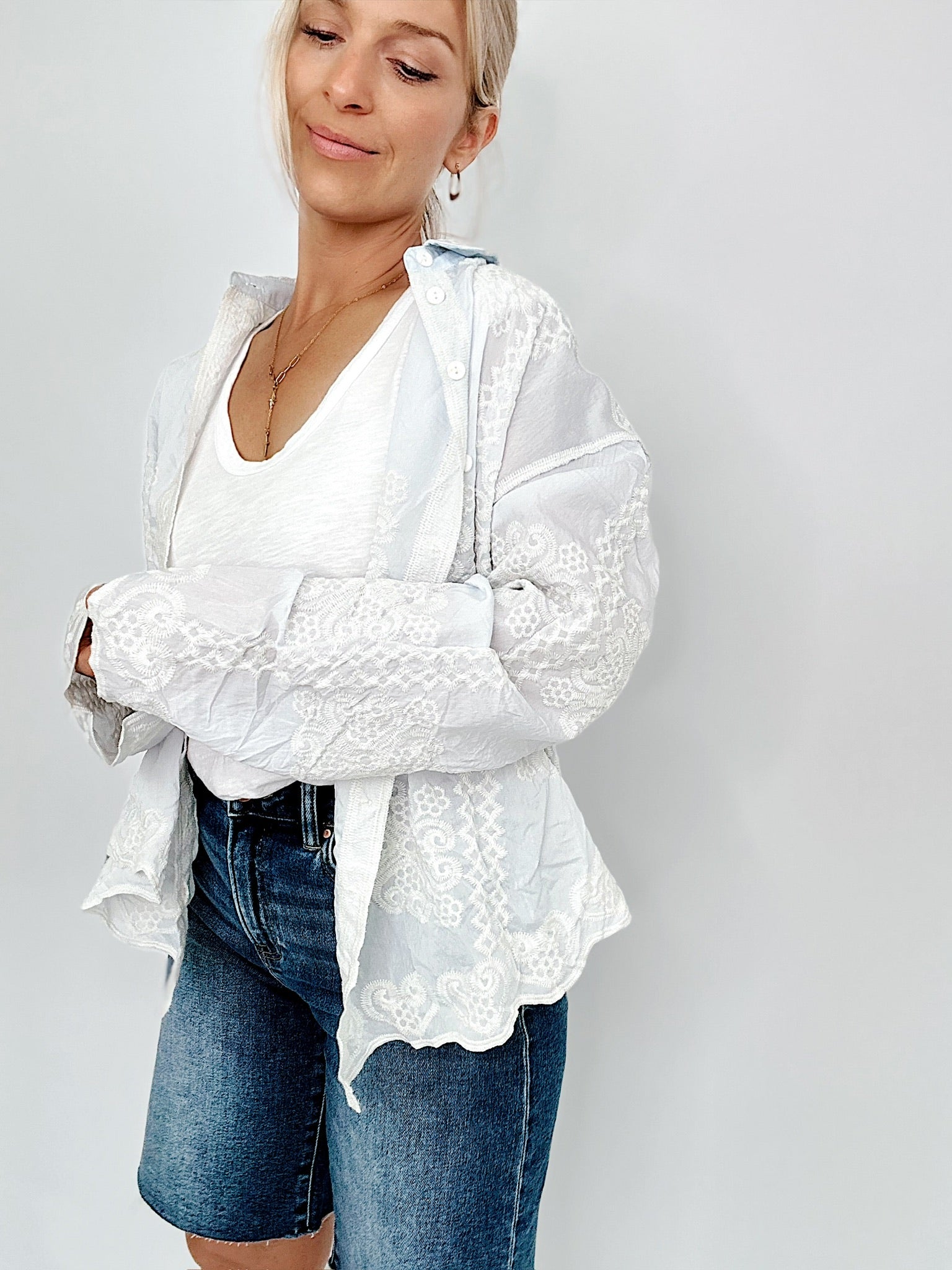 Lori Embroidery Long Sleeve Shirt Sky Blue