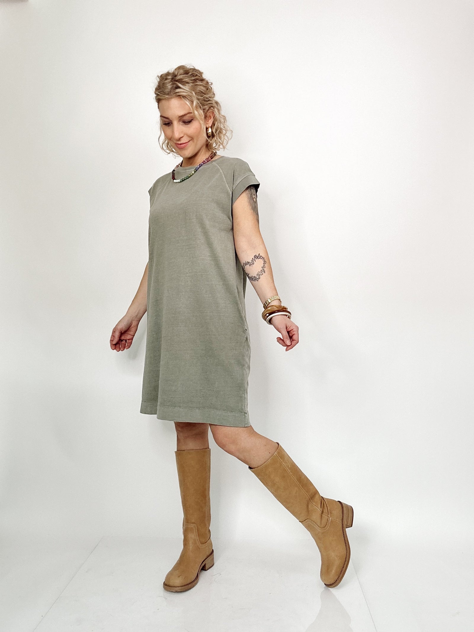 Coralee Capped Sleeve Jersey Dress