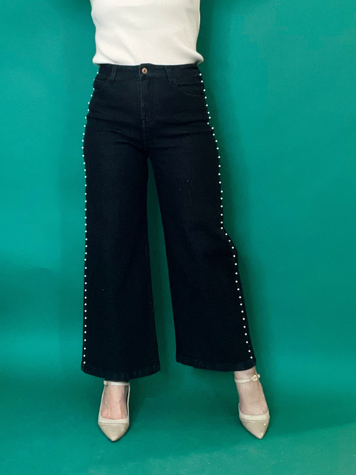 Parker Pearls & Denim Wide Leg Pants